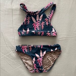Acacia Swim Kids Set - Pink and Blue Leaf Print